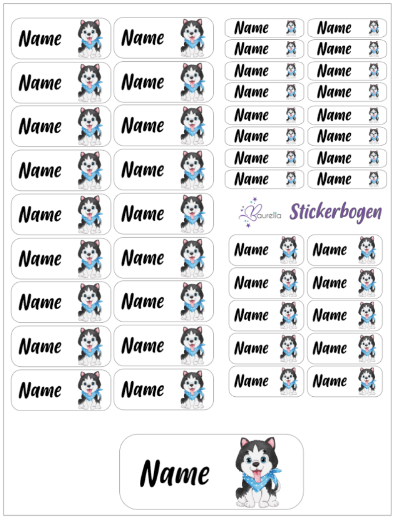 Baurelia Stickerset mit Name Hund 2