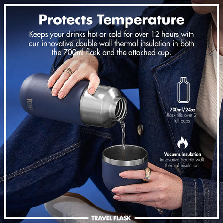 Thermosflasche mit Trinkbecher Ion8 700ml Dunkelblau