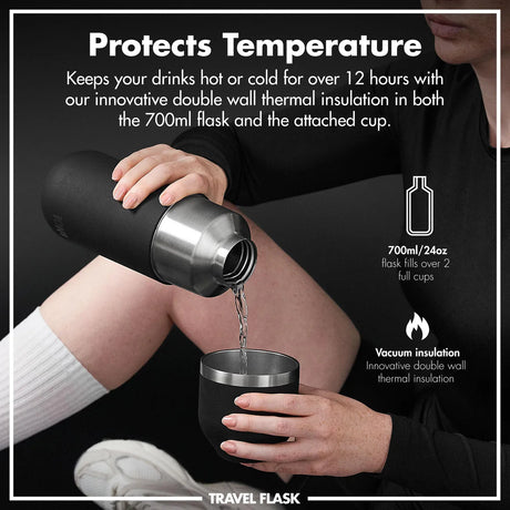 Thermosflasche mit Trinkbecher Ion8 700ml Schwarz
