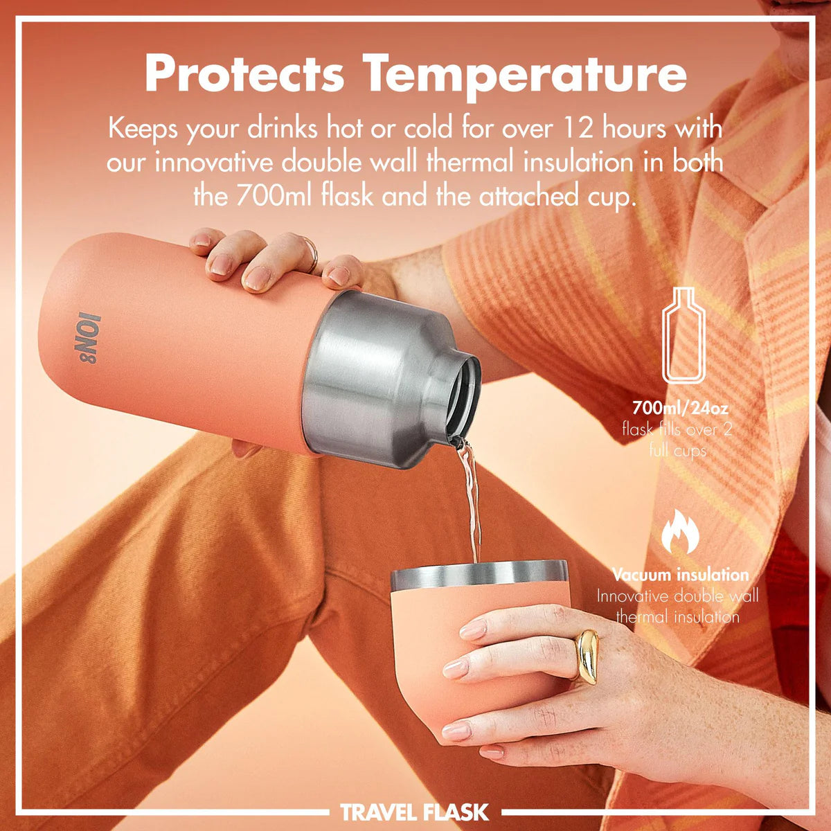 Thermosflasche mit Trinkbecher Ion8 700ml Coral
