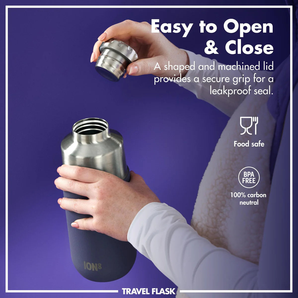 Thermosflasche mit Trinkbecher Ion8 700ml Violett
