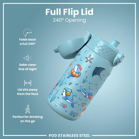 Kinder Thermosflasche Ion8 mit Motiv 350ml Haifisch Blau