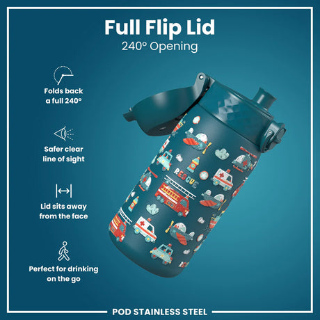 Kinder Thermosflasche Ion8 mit Motiv 350ml Fahrzeuge Türkis