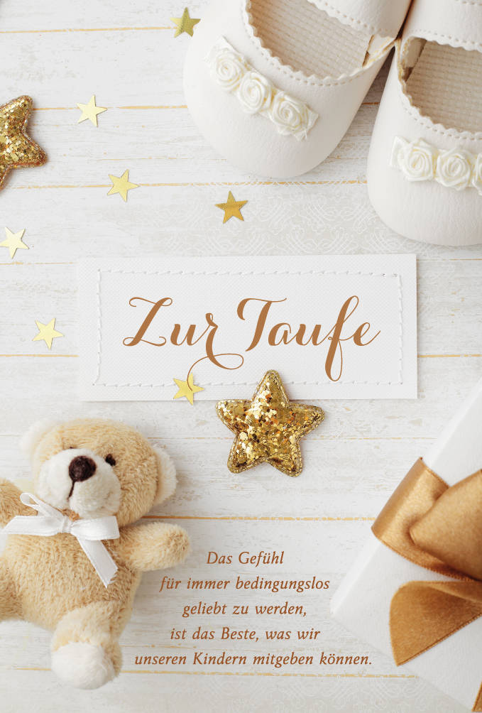 Taufkarte Teddybär Gold