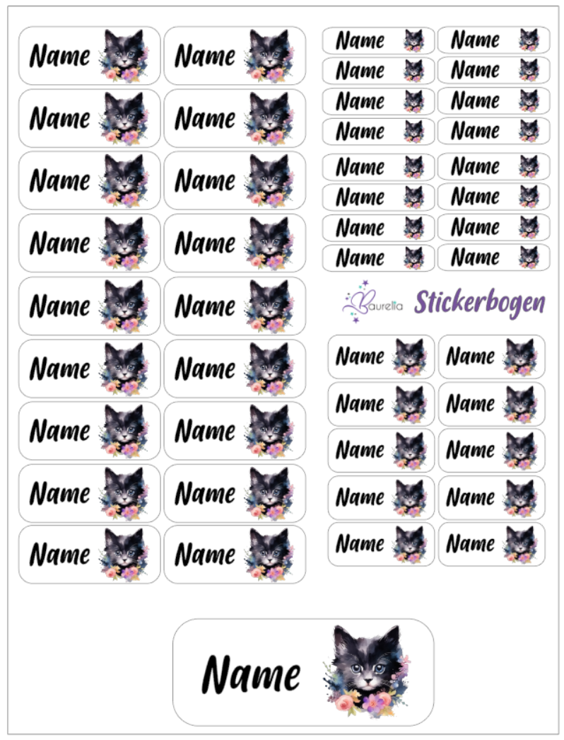 Baurelia Stickerset mit Name Katze 5