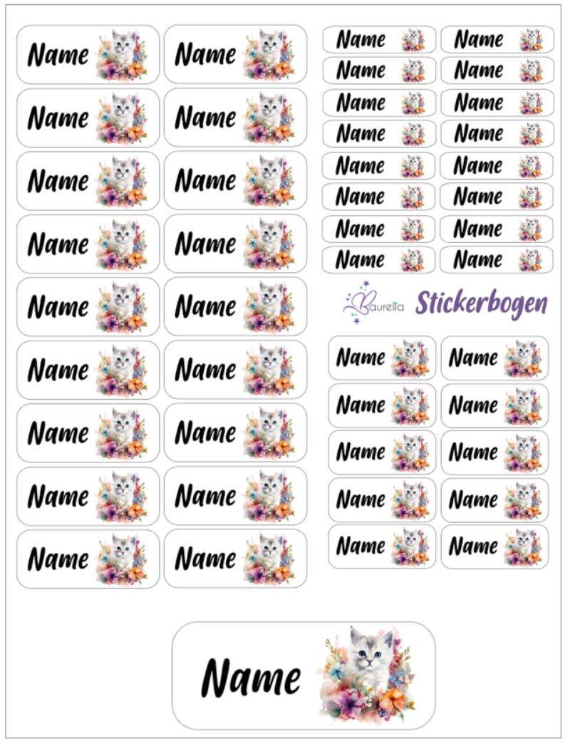 Baurelia Stickerset mit Name Katze 6