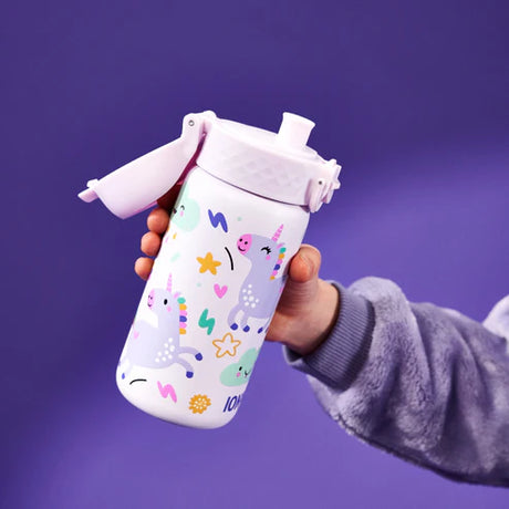 Kinder Edelstahl Trinkflasche Ion8 400ml Einhorn