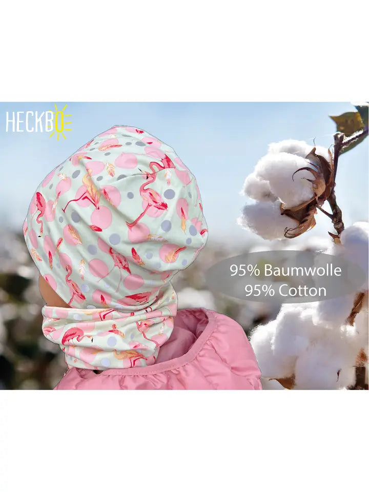 Kinder Winter Mütze & Loop Schal Reflektierend Flamingo