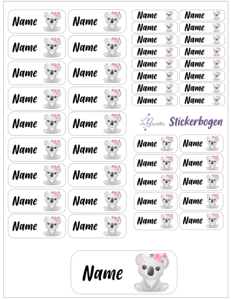 Baurelia Stickerset mit Name Koala 10