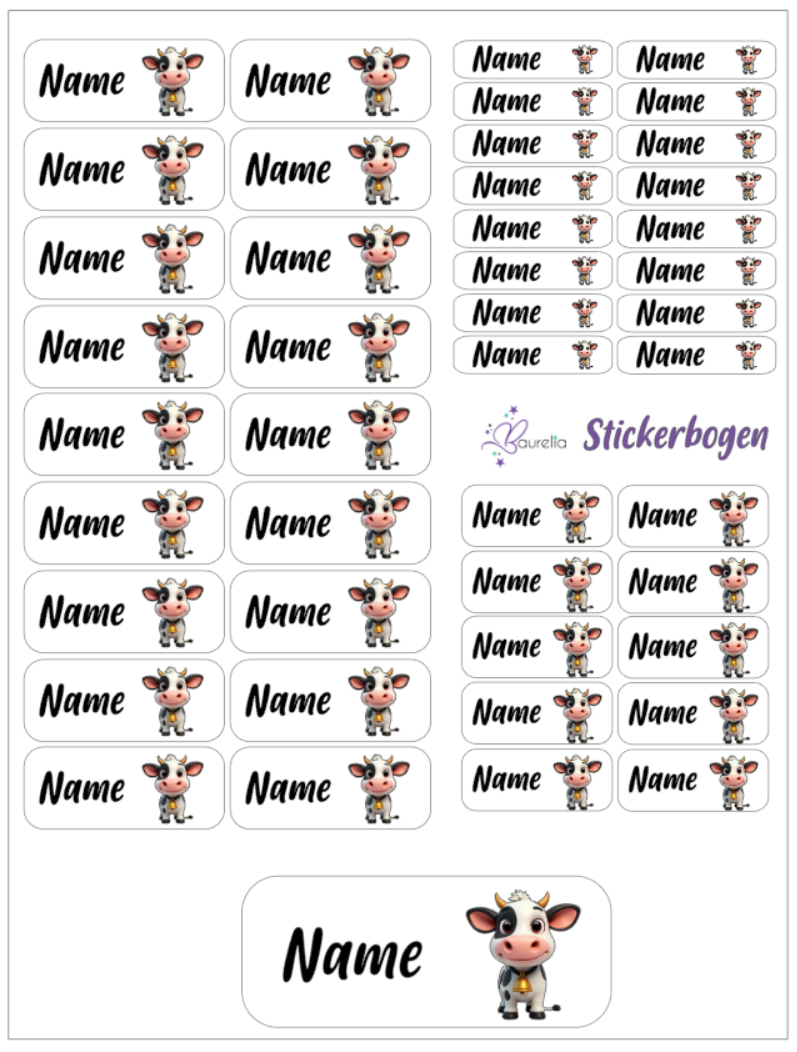 Baurelia Stickerset mit Name Kuh 4
