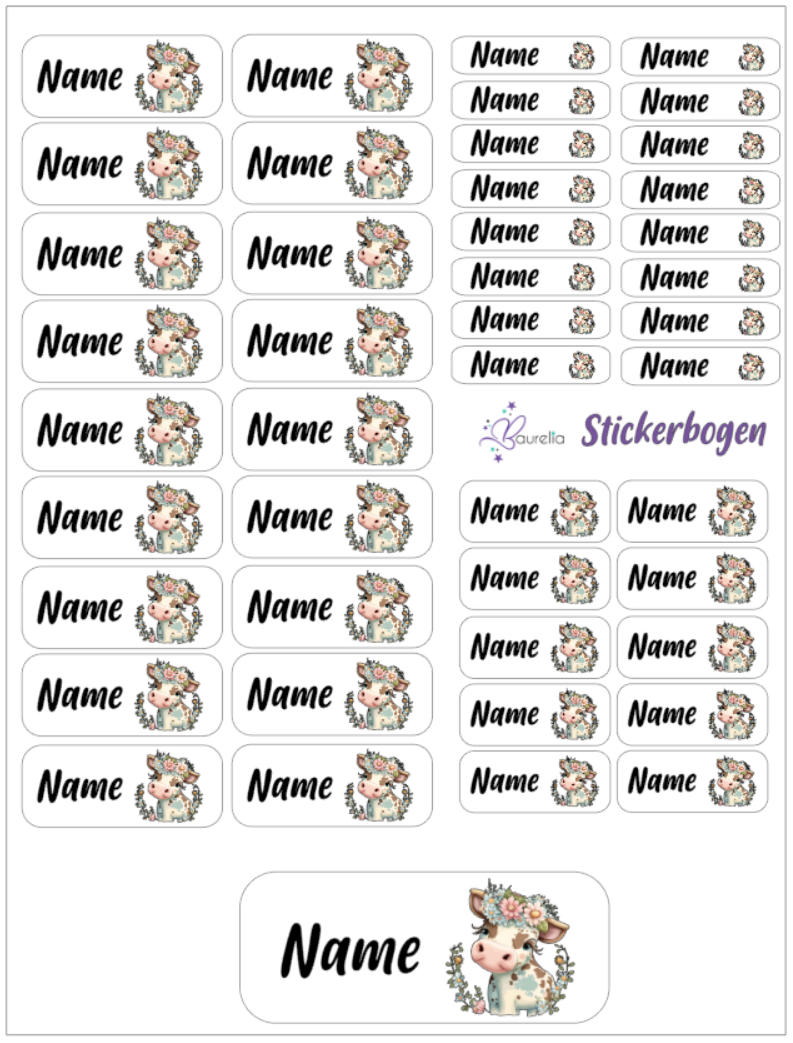 Baurelia Stickerset mit Name Kuh 6
