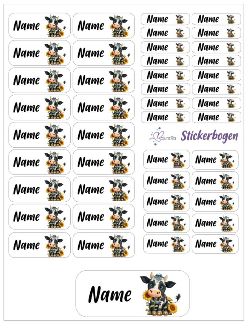 Baurelia Stickerset mit Name Kuh 7