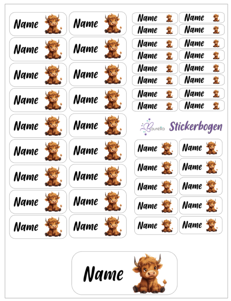 Baurelia Stickerset mit Name Kuh 9