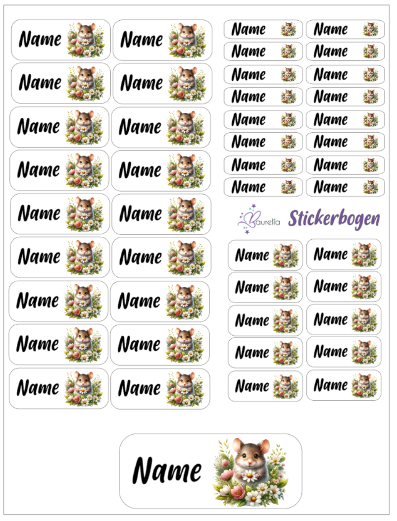 Baurelia Stickerset mit Name Maus 4