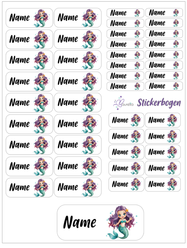 Baurelia Stickerset mit Name Meerjungfrau 10