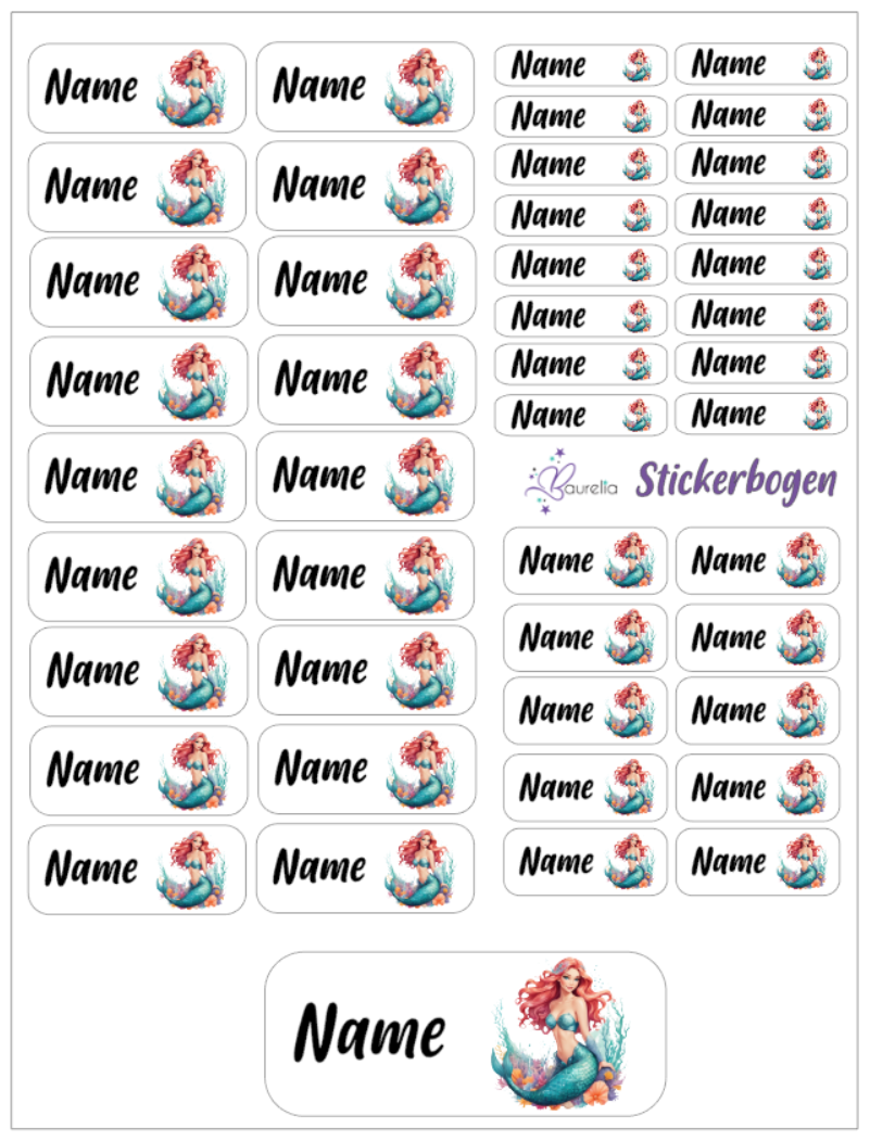 Baurelia Stickerset mit Name Meerjungfrau 12