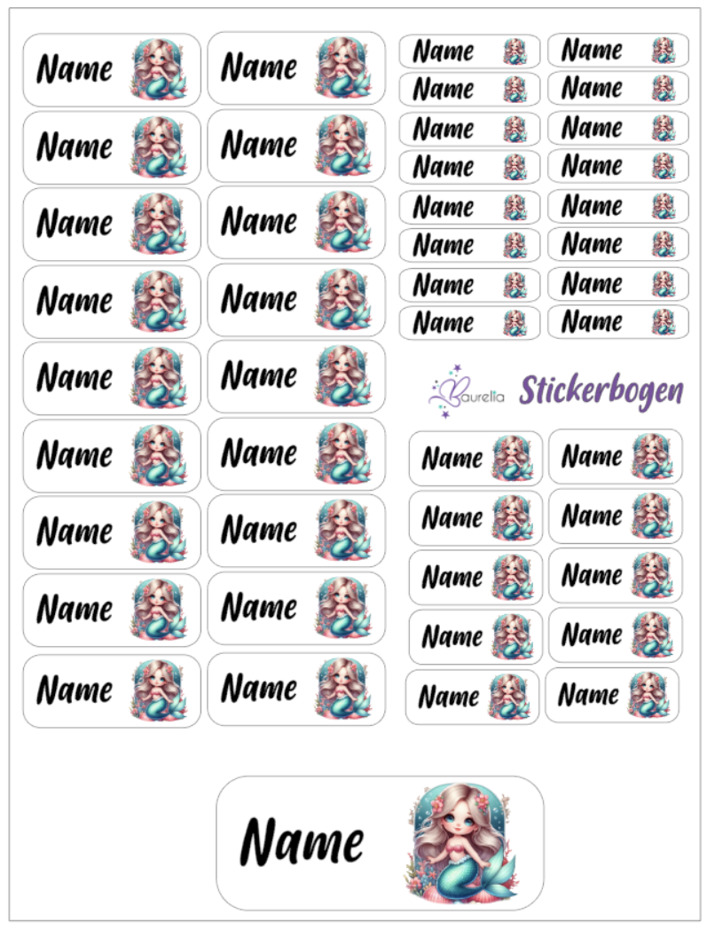 Baurelia Stickerset mit Name Meerjungfrau 13