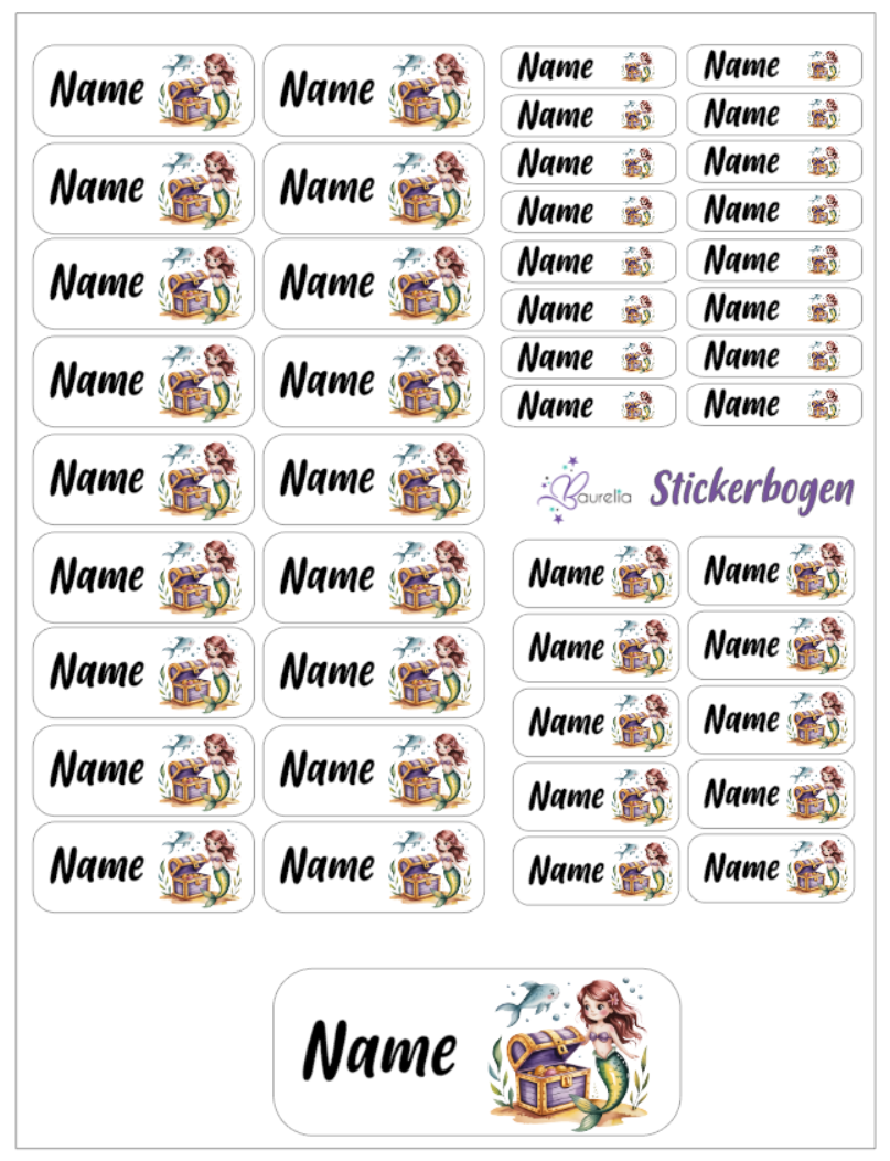 Baurelia Stickerset mit Name Meerjungfrau 14