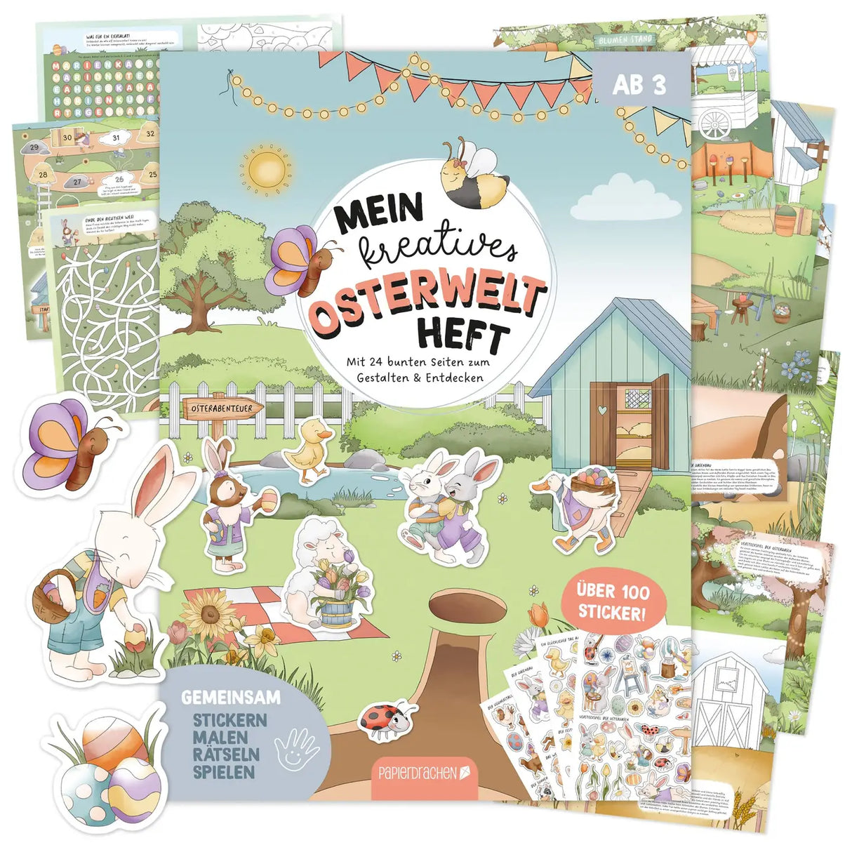 Kreatives Osterwelt Heft - Malen, Rätseln & Stickern