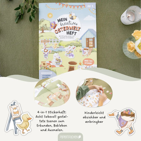 Kreatives Osterwelt Heft - Malen, Rätseln & Stickern