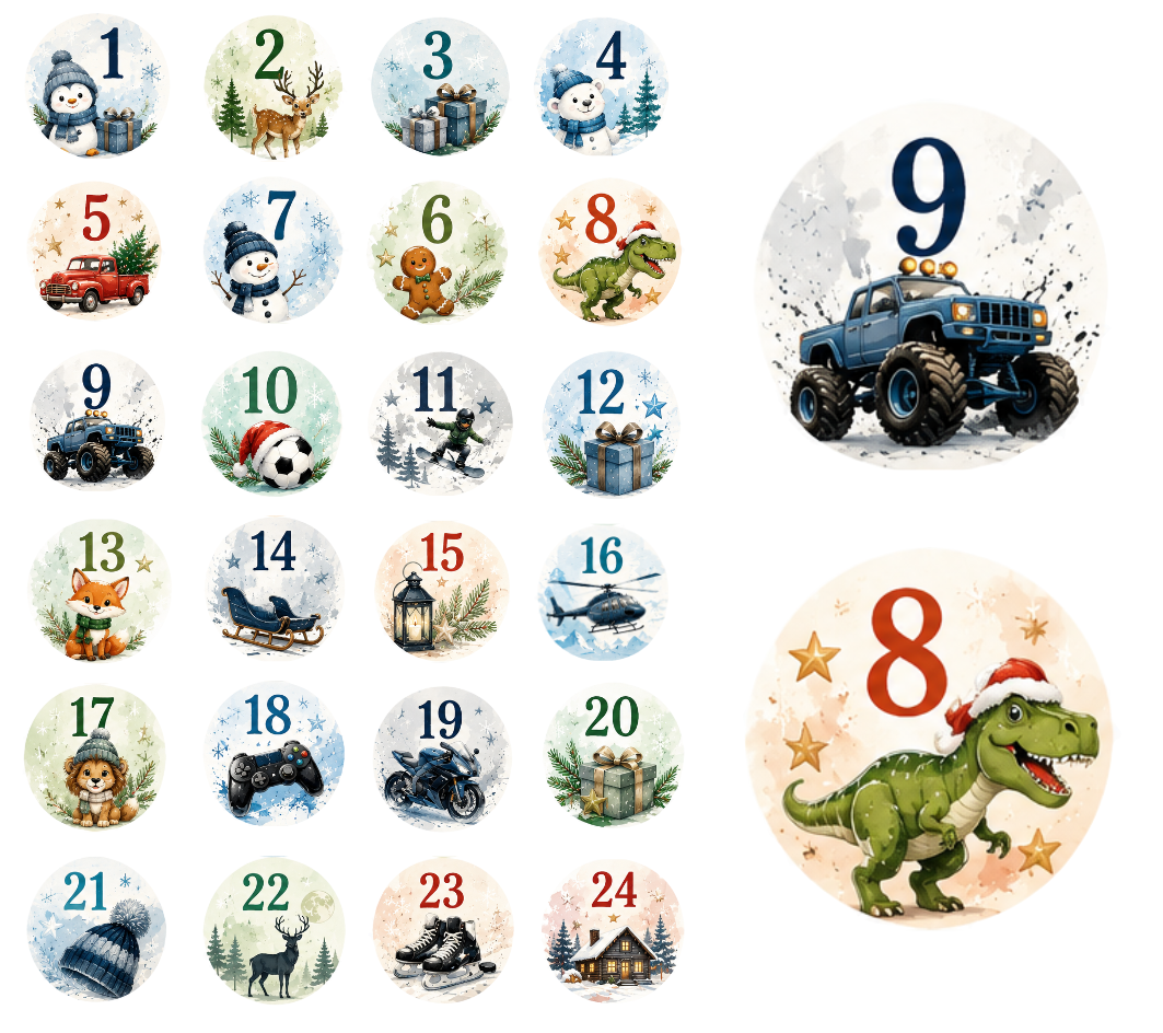 Adventskalender Zahlensticker Mix 9