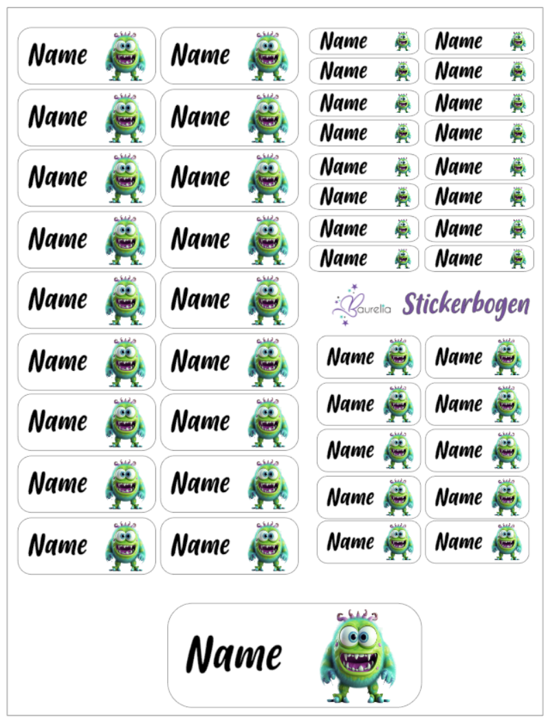 Baurelia Stickerset mit Name Monster 7