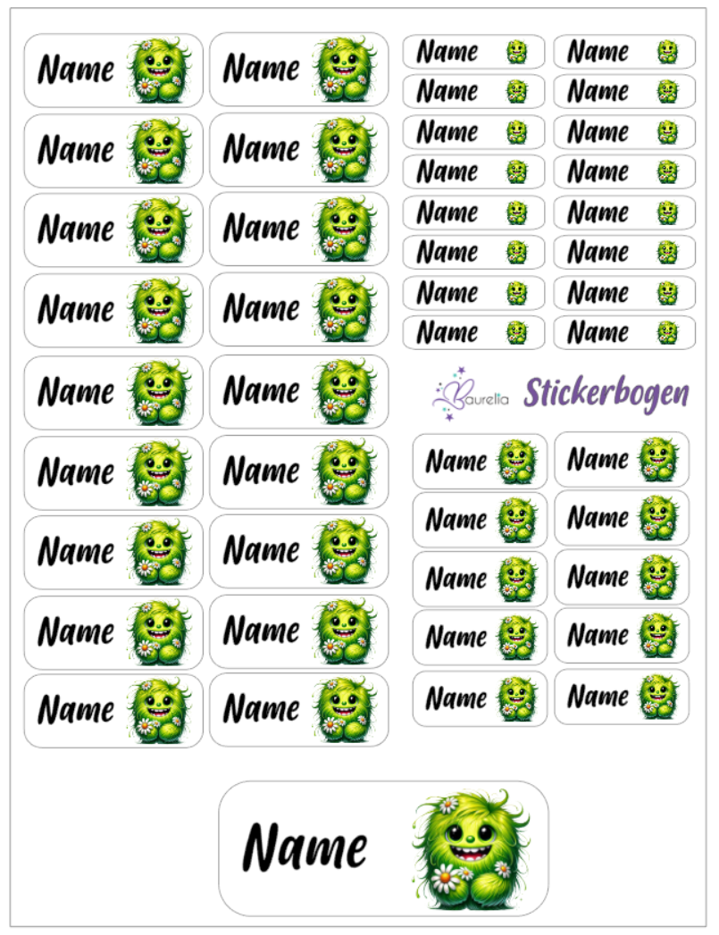 Baurelia Stickerset mit Name Monster 9