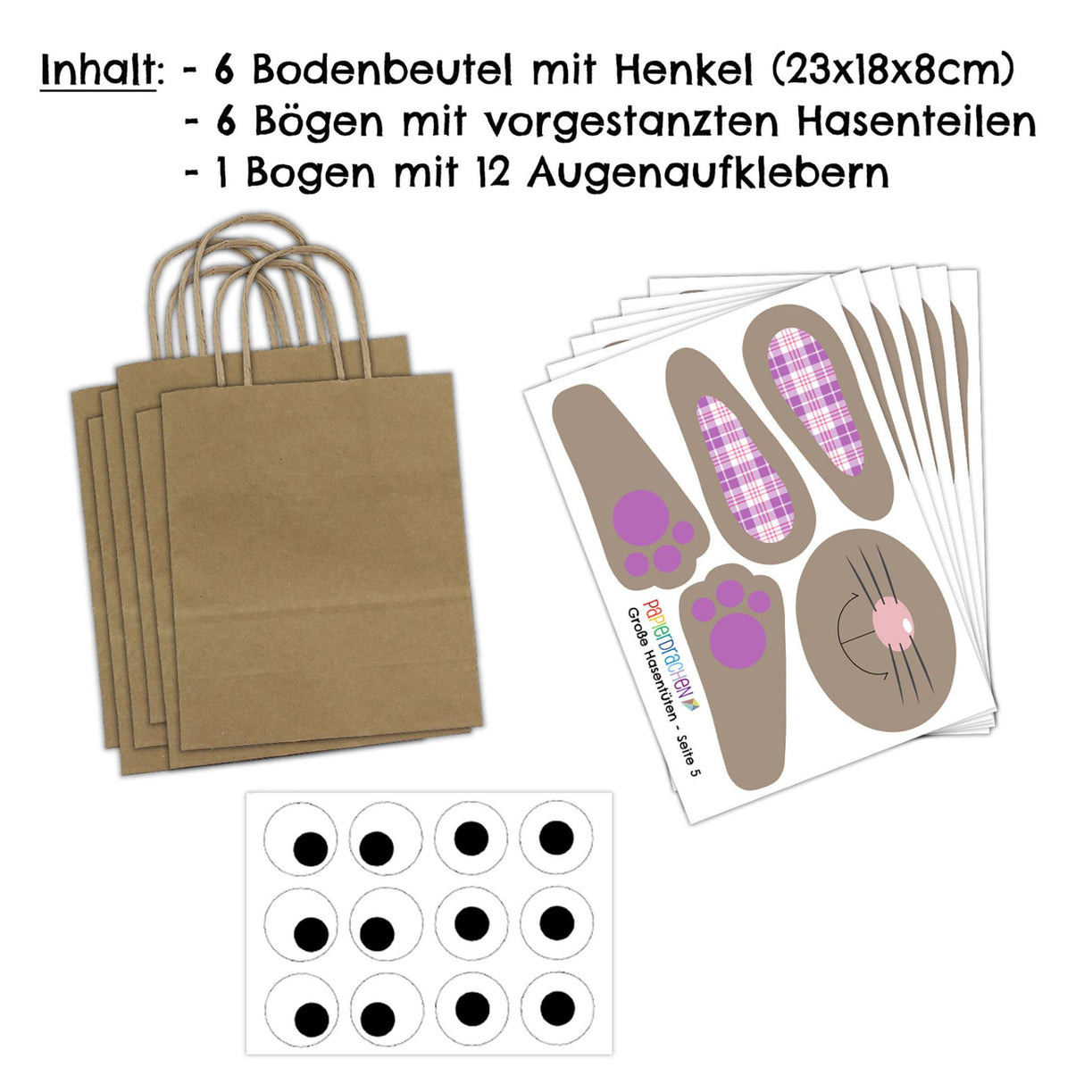 Osternest Papiertaschen Osterhasen Pink / Lila / Orange
