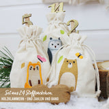 Adventskalender Stoffsäckchen Waldtiere bestickt