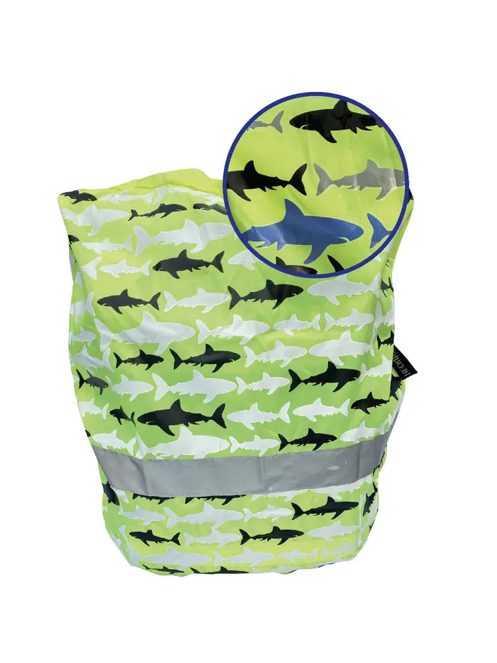 Regenschutzhülle mit Reflektoren für Schulrucksack Haifisch