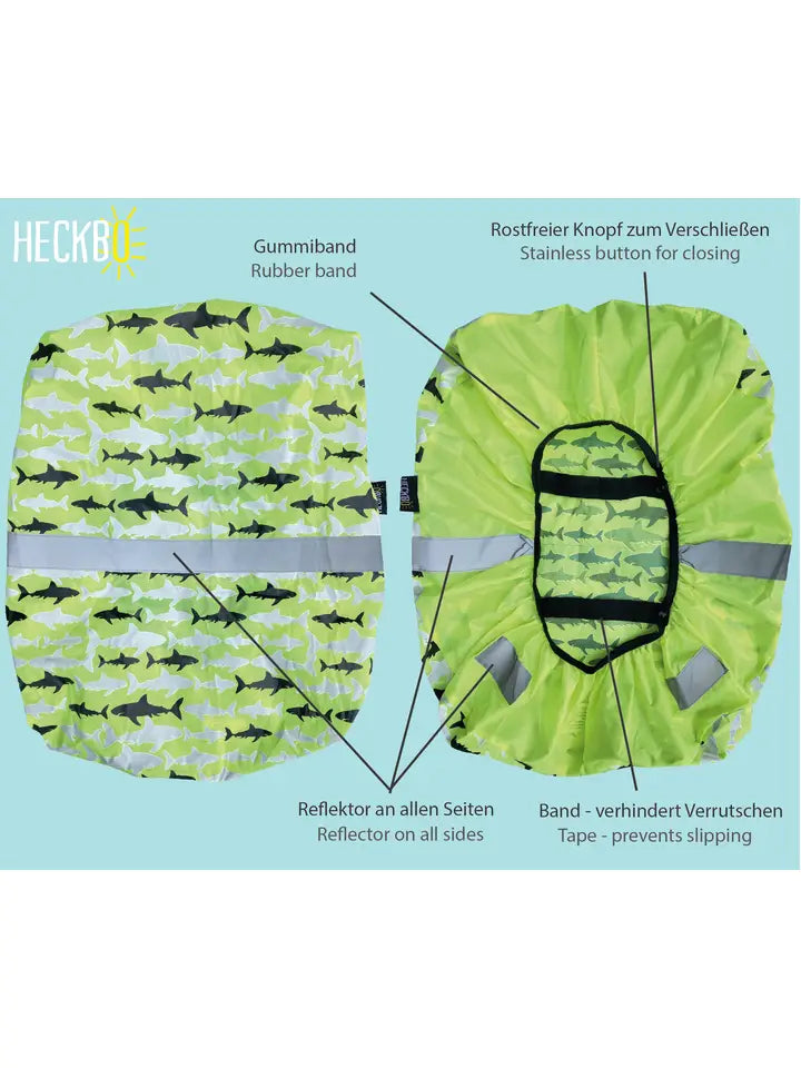 Regenschutzhülle mit Reflektoren für Schulrucksack Haifisch