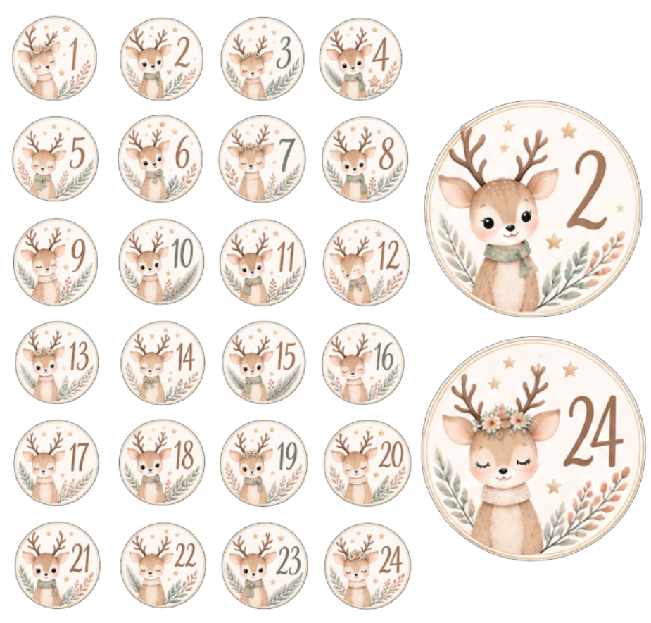 Adventskalender Zahlensticker Rentier 2