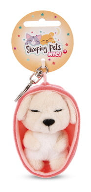Schlüsselanhänger Plüsch Sleeping Pets Hund Creme