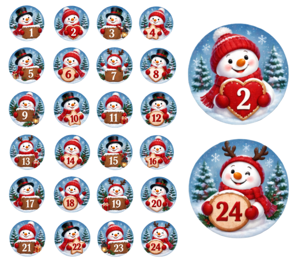 Adventskalender Zahlensticker Schneemann 1