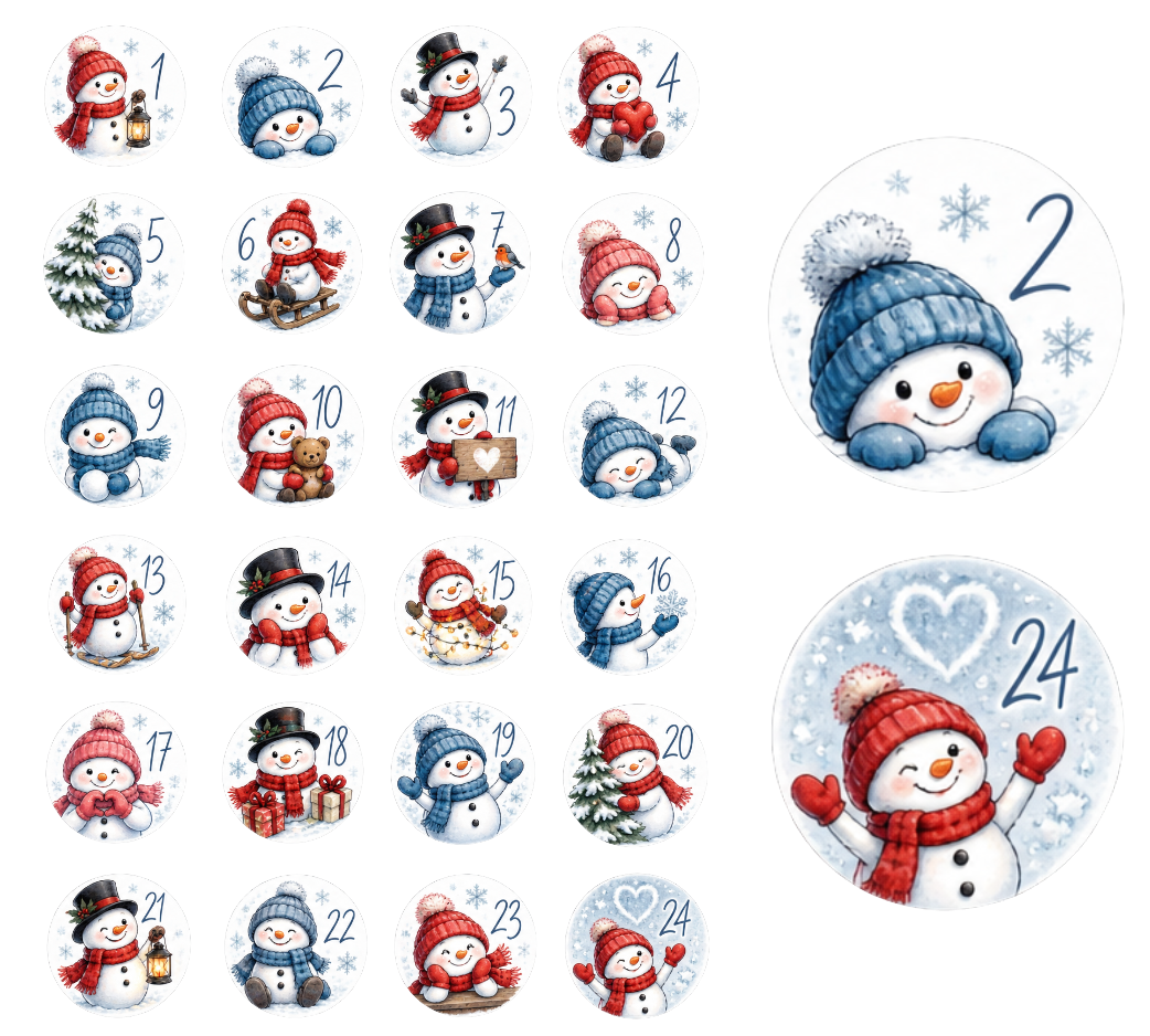 Adventskalender Zahlensticker Schneemann 9