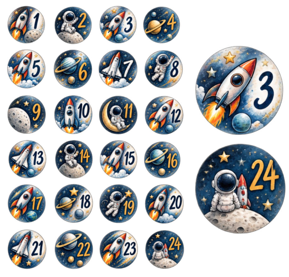 Adventskalender Zahlensticker Space 1