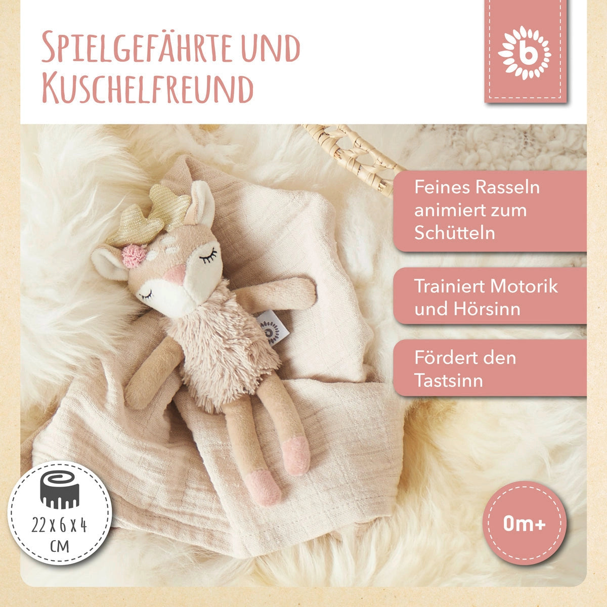 Kuscheltier Hirsch mit Rassel