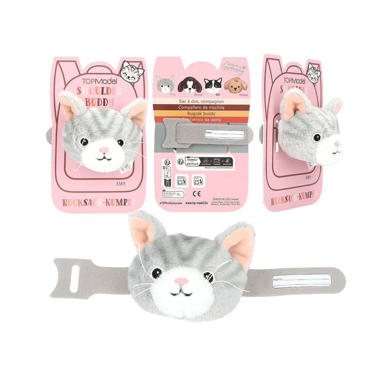 Adress- & Gepäckanhänger Plüsch Katze Grau