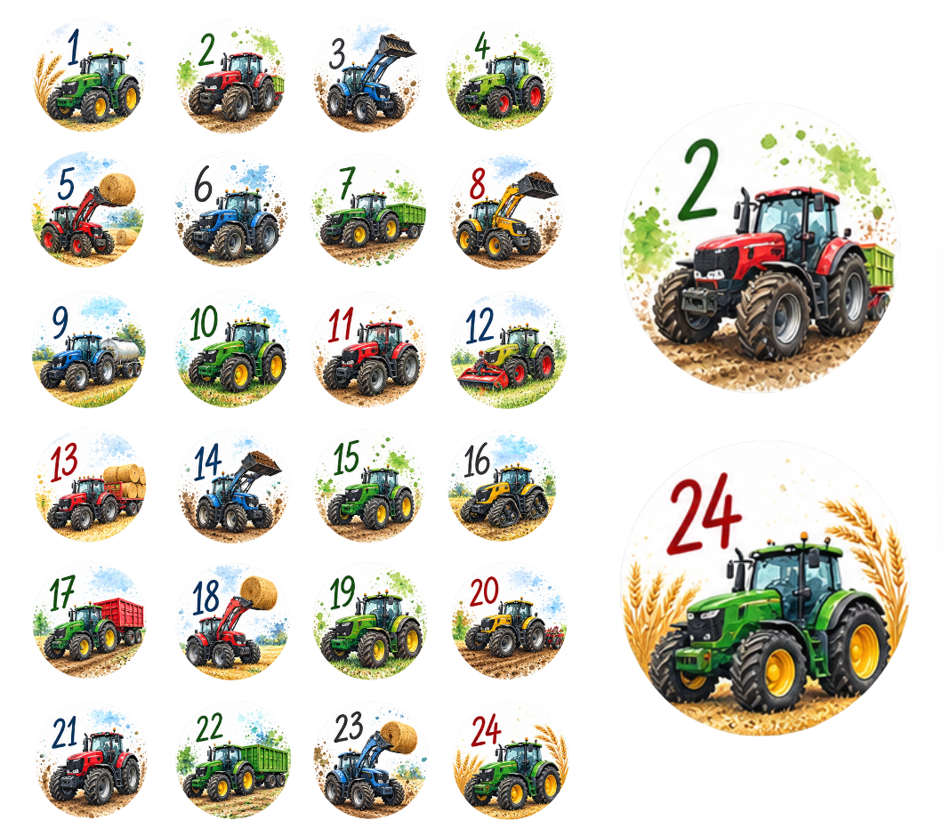 Adventskalender Zahlensticker Traktor 1