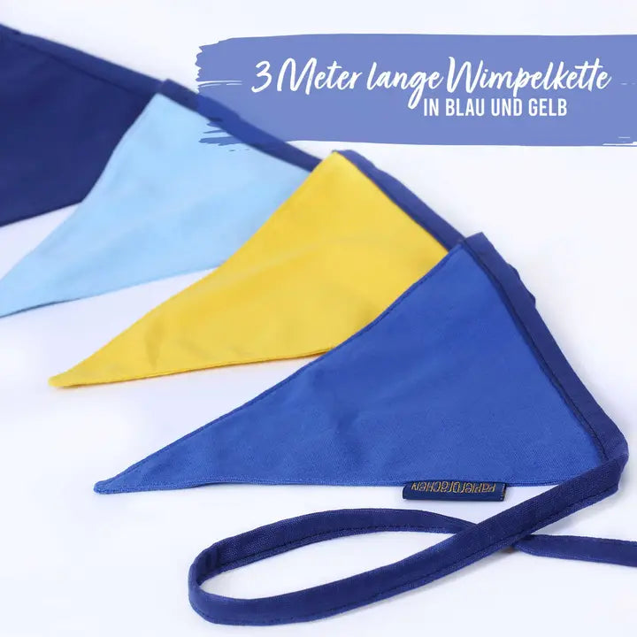 Stoff Wimpelkette Blau Gelb
