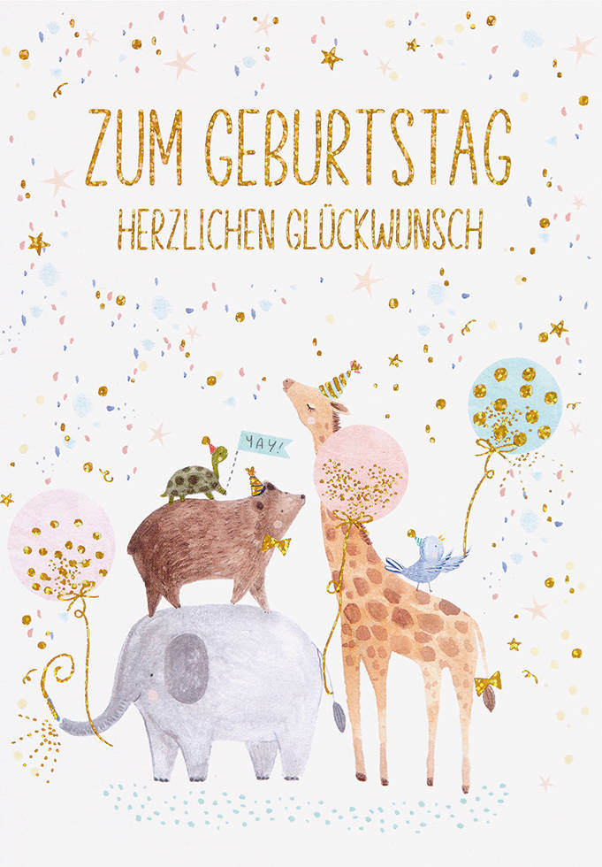 Geburtstagskarte Tierfreunde Glitzer Weiss