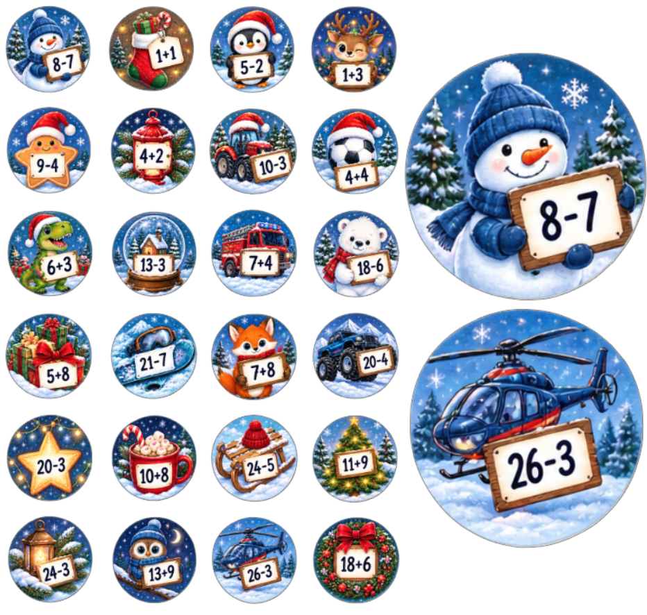 Adventskalender Zahlensticker Rechnungsaufgabe 1
