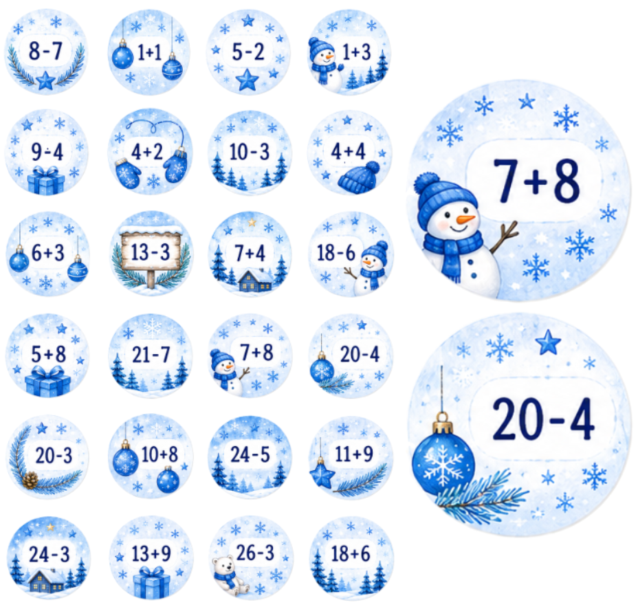 Adventskalender Zahlensticker Rechnungsaufgabe 5
