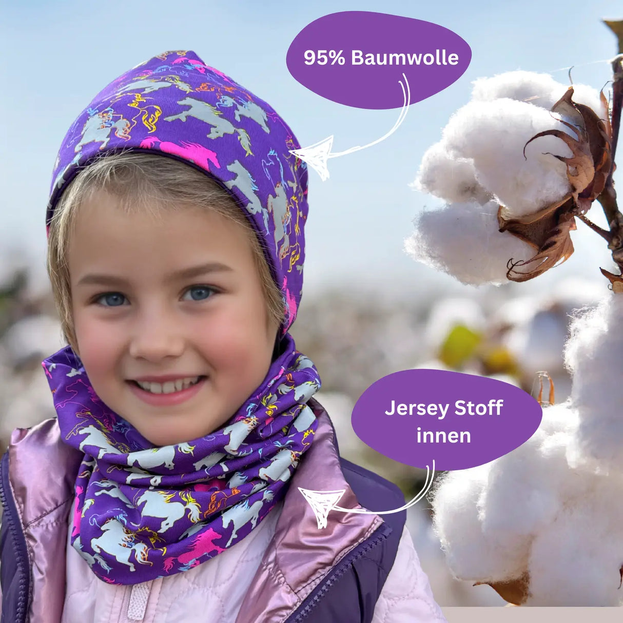 Kinder Winter Mütze & Loop Schal Reflektierend Pferd