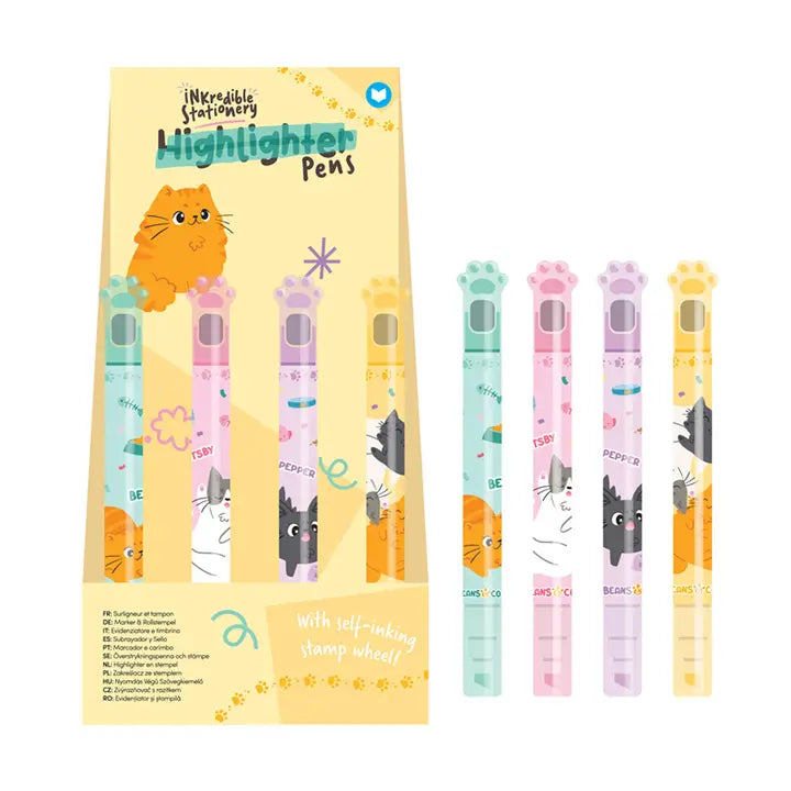 Textmarker und Rollenstempel Katze assortiert