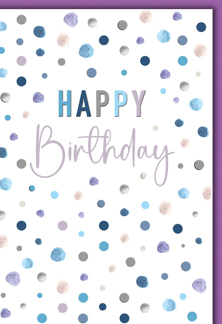 Geburtstagskarte Happy Birthday Punkte blau / violett