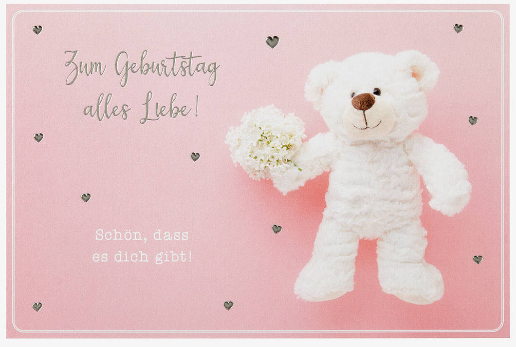 Geburtstagskarte Teddybär Rosa