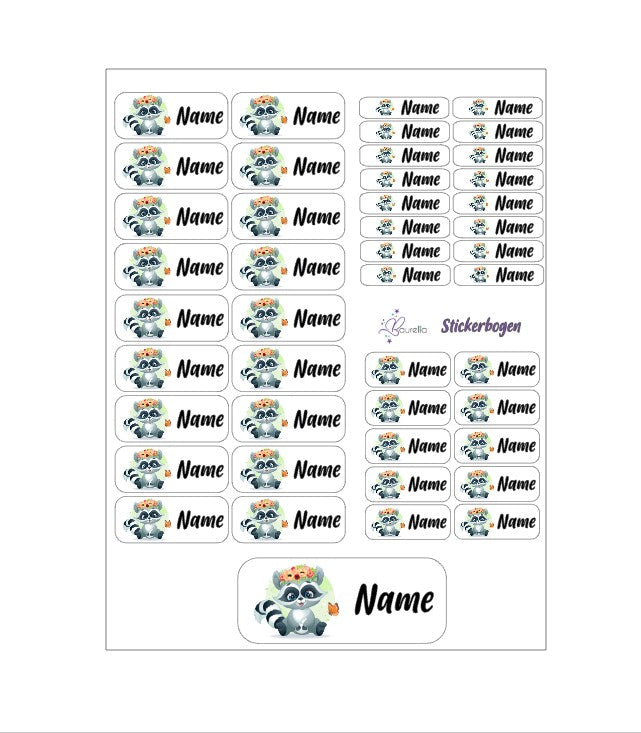 Baurelia Stickerset mit Name Waschbär 3