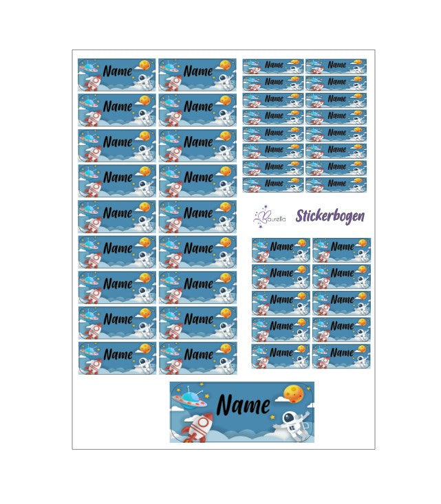 Baurelia Stickerset mit Name Weltraum 2