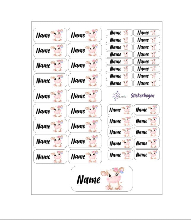 Baurelia Stickerset mit Name Kuh 2